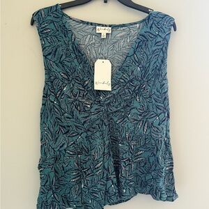 Wonderly Teal Leaf Pattern Blouse